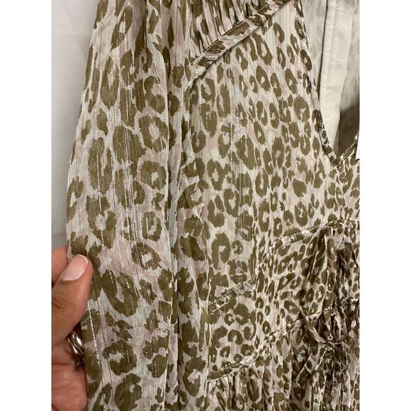WALTER BAKER  Faber Tie-Detailed Leopard-Print Metallic Georgette Dress Sz 4 - Picture 6 of 13
